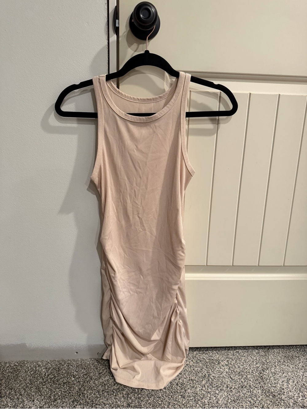 Neutral Beige Sleeveless Ruched Tank Dress